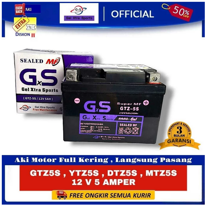 GARANSI GELL Aki Motor Honda Vario 110 Techno FI CW Accu MF GTZ5